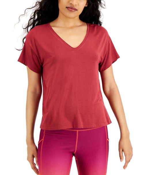 Ideology Women's Short Sleeve V-Neck Lightweight T-Shirt Pear Red Size L