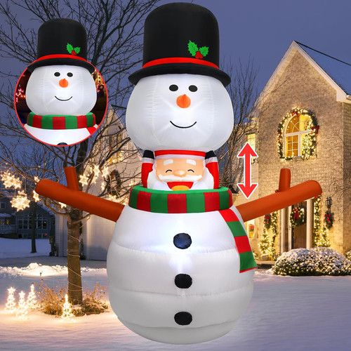 6FT Animated Christmas Inflatable Snowman & Santa with LED Lights for Yard Decor