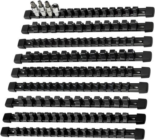 9-Piece Socket Organizer, 1/2 Inch, 3/8 Inch and 1/4 Inch Drive ABS Tools-Black 