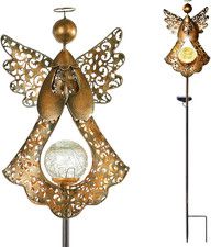 Angel Stake Solar Light with Crackle Glass Globe, 40.5" Metal Bronze Decor