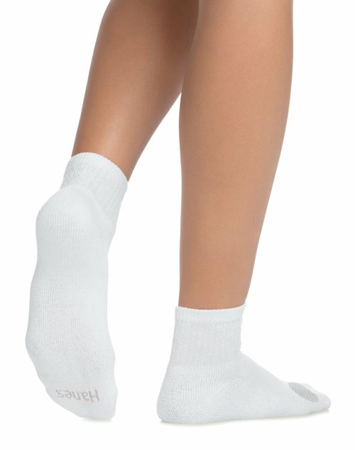 Hanes Ankle Socks 6-Pack Women's Cool Comfort Cushioned White Grey Shoe sz 8-12