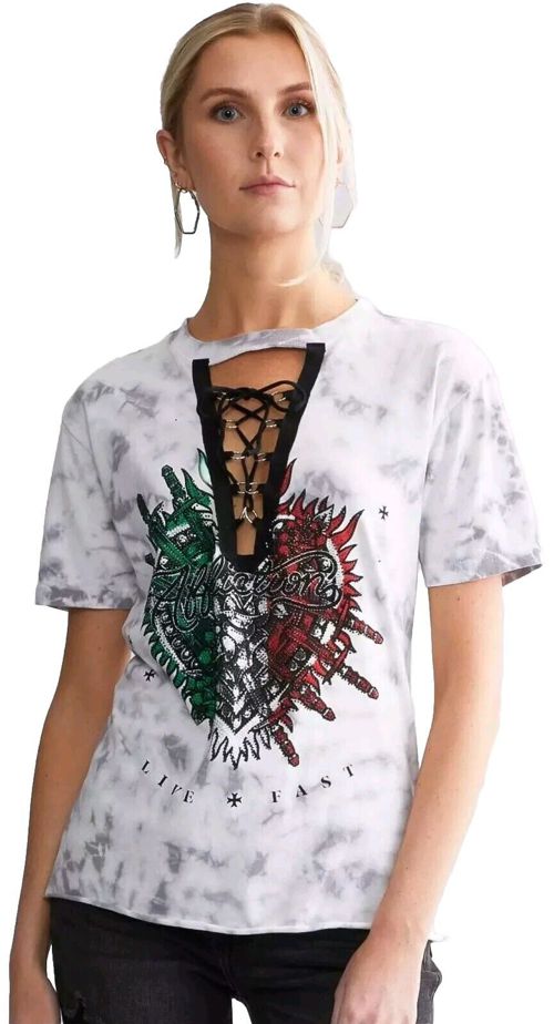 Affliction Black Label Gray Tie Dye Graphic Print Short Sleeve Women's T-shirt L