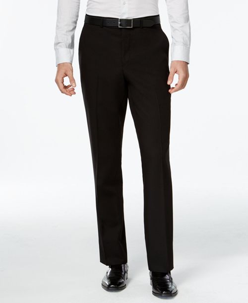 $220 Kenneth Cole Reaction Men Black Slim Fit Flat Front Dress Pants 37 W