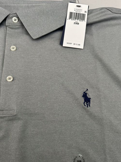 Polo Ralph Lauren Performance Men's Big & Tall Blue Pony Polo Gray Size 4XB
