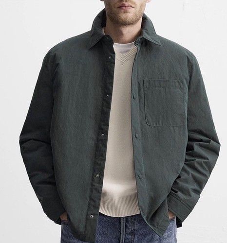 Men Zara Boxy Fit Overshirt Jacket/Padded Shirt Deep Olive Green