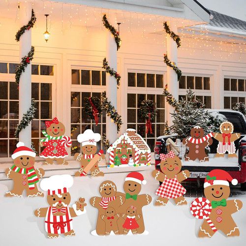 10-Piece Outdoor Christmas Gingerbread Man Yard Sign Set for Holiday Decor