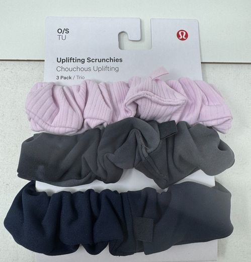 Lululemon Uplifting Scrunchie 3 Pack Hair Ties  Pink Grey Navy Blue