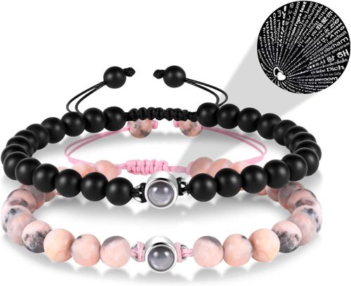 100 Language I Love You Couples Bracelets, His and Her Matching Couple Gifts Bra