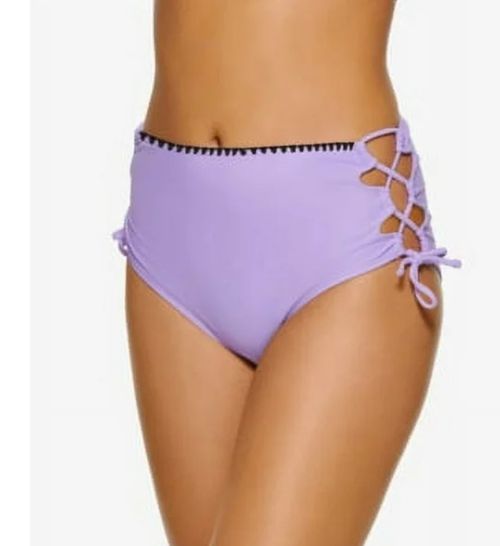 Hula Honey Juniors Zig Zag Crochet-Top Cheeky Swim Bottom, Purple, Sz XS