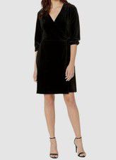 $92 Tribal Women's Black Velvet 3/4 Sleeve A-Line Wrap Dress Size M