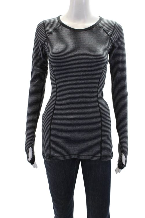 Lululemon Womens Long Sleeves Fitted Athletic Black Striped Workout Top Size S