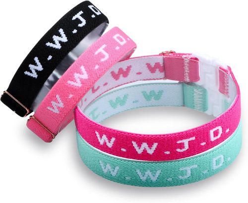 WWJD Bracelets Elastic, 4 Piece, Webbing Webbing Bracelets What Would Jesus Do B