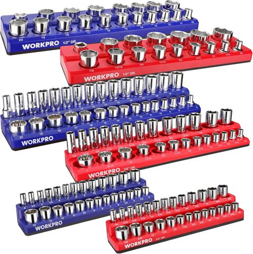 Magnetic Socket Organizer Set, 6-Piece Socket Holder Set Includes 1/4", 3/8", 1/