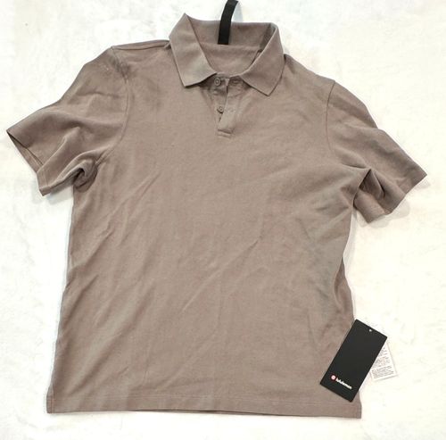 Lululemon Cotton Pique Short Sleeve Polo Shirt Taupe Warm Ash Grey  Mens Size  M