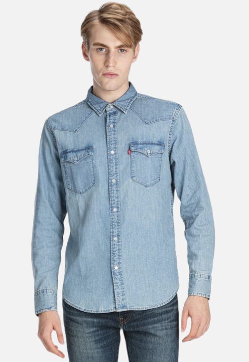 Levi's Mens Barstow Classic Western Denim Snap Shirt Stone Wash 857450003