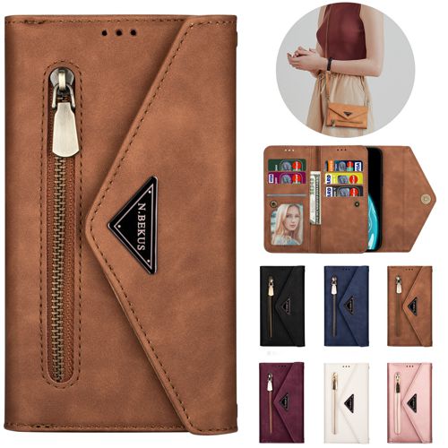 For Samsung A14 A13 A12 A54 A52 A53 5G Zipper Wallet Leather Strap Case Cover