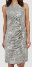 $260 RSVP Women's Silver Massa Ruched Sleeveless Sheath Dress Size 8