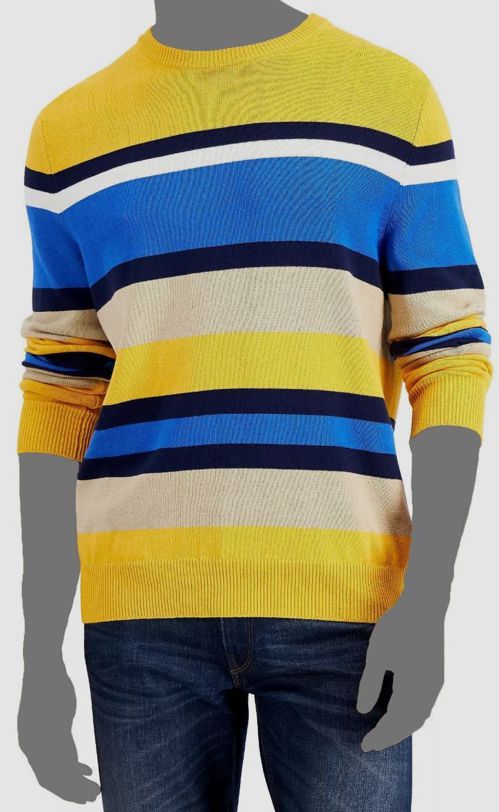 $50 Club Room Mens Yellow Striped Colorblock Long-Sleeve Crewneck Sweater Size M