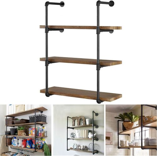 Rustic Wall-Mounted Industrial Pipe Shelving - 4 Tier Iron Brackets (2 Pcs)