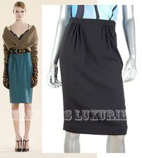 GUCCI SKIRT BLACK STRETCH CADY PLEATED PENCIL SKIRT $750 sz IT 38 US 2