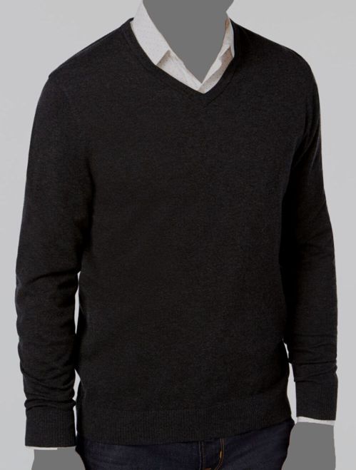 $99 Alfani Mens Classic-Fit Gray Stretch V-Neck Long-Sleeve Sweater Sweatshirt M