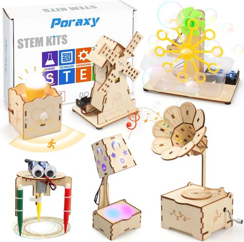 STEM Kits for Kids Age 8-10-12, 6 in 1 Science Kits, Wooden 3D Puzzles, Toys for