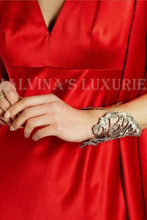 ALEXANDER MCQUEEN BRACELET SILVER TONE FISH WIDE WRAP CUFF $1,195