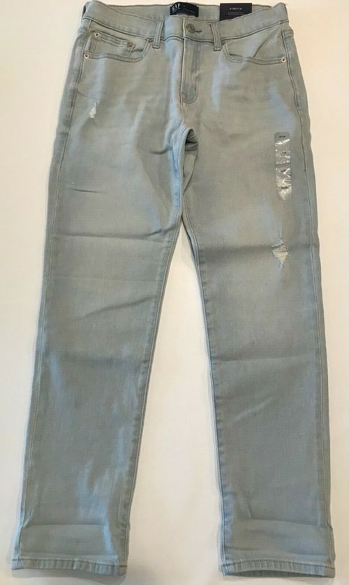 NWT GAP Girlfriend Jeans Sz 6/28 Mid Rise Stretch Light Wash Ripped #87673