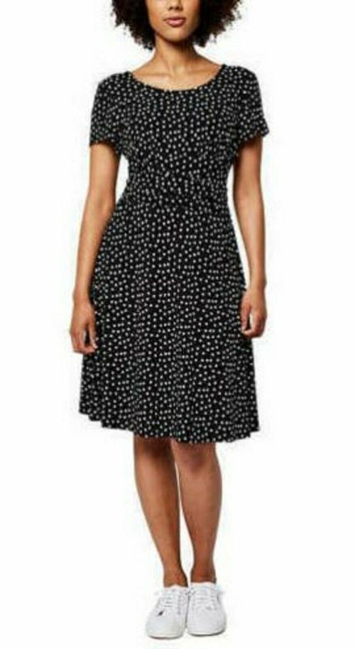 Leota Women's Short Sleeve Self-Tie Back Casual Sun Dress Confetti Dot SMALL