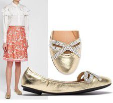 MARC JACOBS SHOES WILLA GOLD LEATHER BALLET FLATS CRYSTAL BOW $395 sz 8 38