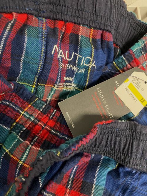 $39 Nautica Men's Red Blue Plaid Pajama Logo Cotton Lounge Sleepwear Pants M