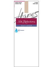 Hanes Silk Reflections Silky Sheer Knee High 2 Pack Pair Sandalfoot Toe One Size
