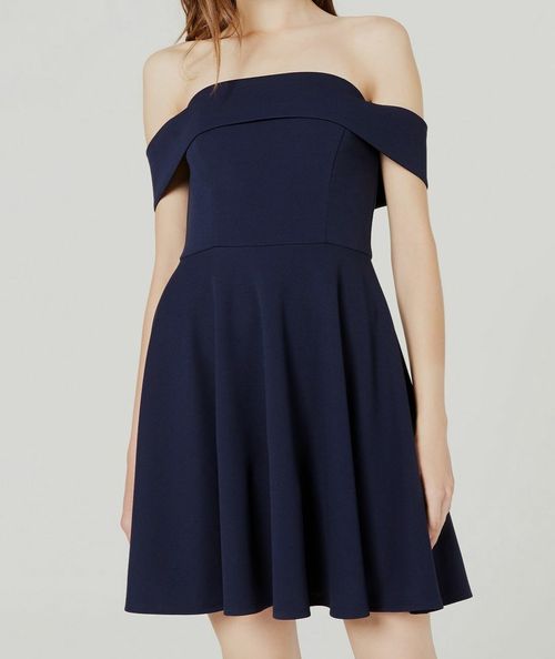 New $130 City Studios Juniors' Women's Blue Off-The-Shoulder Fit & Flare Dress 9