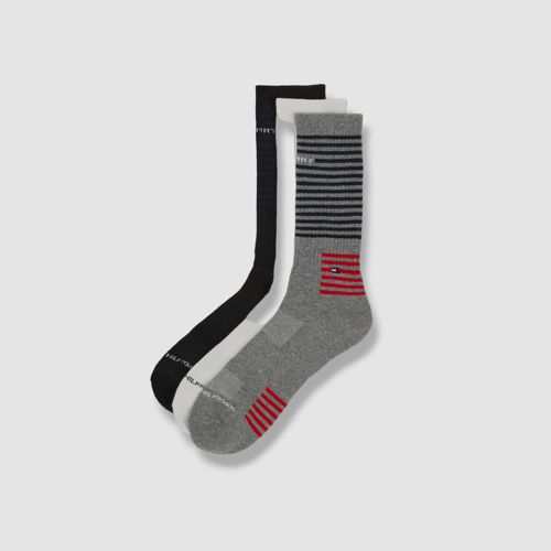 $24 Tommy Hilfiger Men Gray Black Striped Crew Socks 3 Pair Cushioned Shoe 7-12