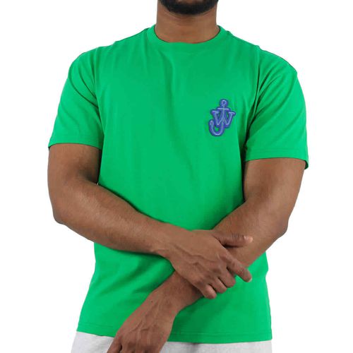 JW Anderson Men's Green Anchor Logo-Patch Cotton T-Shirt, Size Small