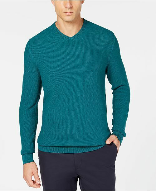 $130 Tasso Elba Men's Green Long-Sleeve Cotton Pullover V-Neck Sweater Size XL