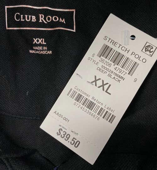$41 Club Room Men's Black Stretch Short-Sleeve Performance Polo Shirt Size XXL