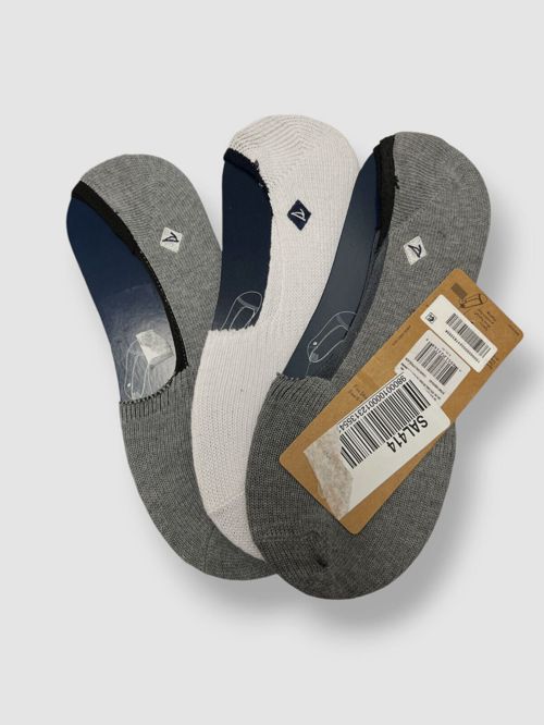 Sperry Top-Sider Men's 3-Pair Pack Gray White No-Show Liner Socks Shoe 6-12