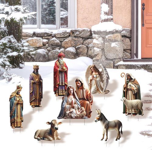 Outdoor Nativity Scene Yard Signs with Stakes for Christmas Lawn Decor