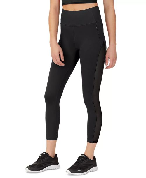 Fila Women's Forza Cropped  Mesh-inset Leggings Black Size XL