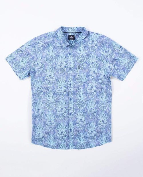 Rip Curl Men Pineapple Pattern Washed Beach Party Woven Shirt, Blue, Sz XL