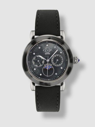 $2195 GEVRIL GV2 Women Black Moon Valley Diamond Round Quartz Swiss Watch 36MM