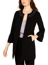 Women Nine West Jewel-Neck Flyaway Blazer Jacket Black Size 6