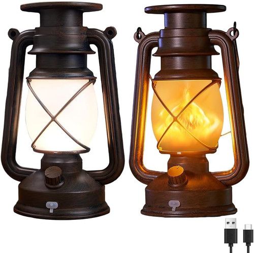 Vintage Solar Lanterns with Flickering Flame, Waterproof, 2 Pack