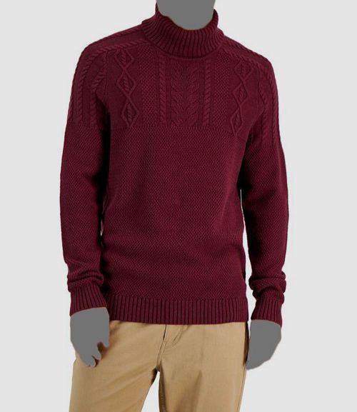 $70 Club Room Men's Red Turtleneck Cable-Knit Chunky Sweater Size S