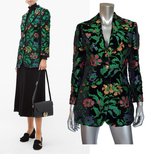 GUCCI JACKET SINGLE BREASTED VELVET JAQUARD FLORAL BLAZER $5,980 sz IT 40 US 4