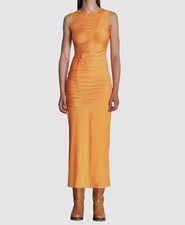 $380 Wynn Hamlyn Women's Orange Sleeveless Ruched Round Neck Dress Size US 8