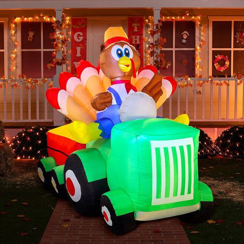 8 FT Inflatable Thanksgiving Turkey Driving Car Decoration with LED Lights