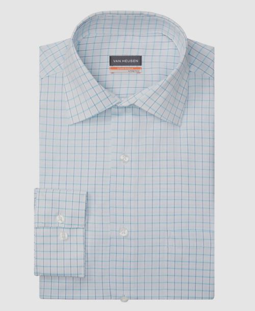 $55 Van Heusen Men Regular-Fit Blue Long-Sleeve Dress Shirt Size 15-15.5 34/35