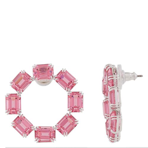 Swarovski Pink Millenia Rhodium Plated Octagon Cut Hoop Earrings